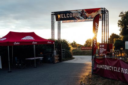Indian Motorcycle riders celebrate at the 2025 UK National Rally in Cornwall