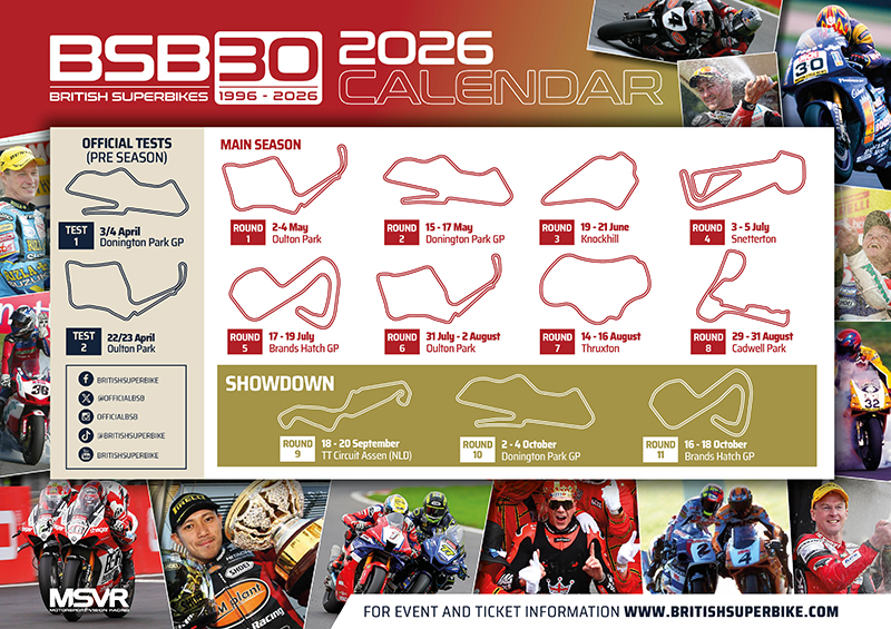 British Superbikes: 2026 provisional calendar announced for 30th anniversary