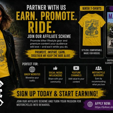 Affiliate Programme for Motorcycle Websites, YouTubers and Social Media Creators